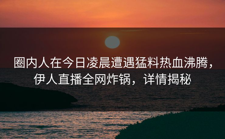 圈内人在今日凌晨遭遇猛料热血沸腾，伊人直播全网炸锅，详情揭秘
