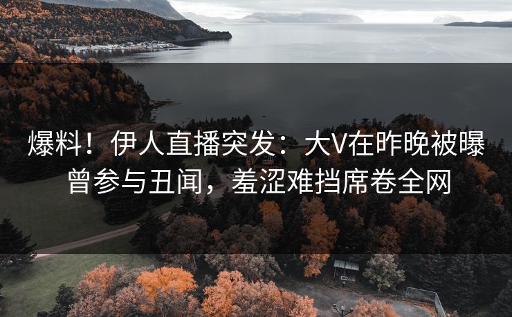 爆料！伊人直播突发：大V在昨晚被曝曾参与丑闻，羞涩难挡席卷全网