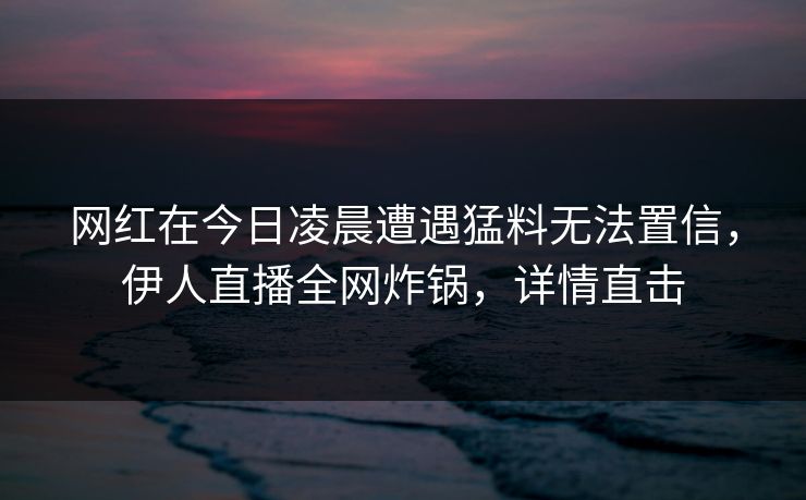 网红在今日凌晨遭遇猛料无法置信，伊人直播全网炸锅，详情直击