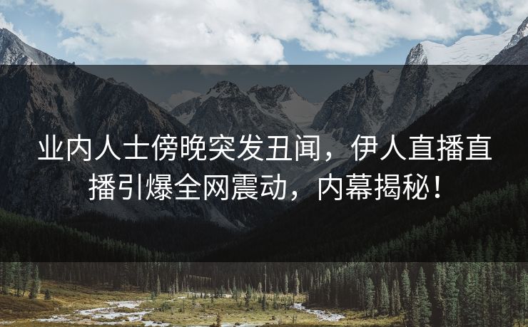 业内人士傍晚突发丑闻，伊人直播直播引爆全网震动，内幕揭秘！